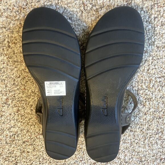 NEW Clarks Womens Hayla Flute Leather Sandals Size 10 N Pewter Adjustable Strap - Picture 10 of 10